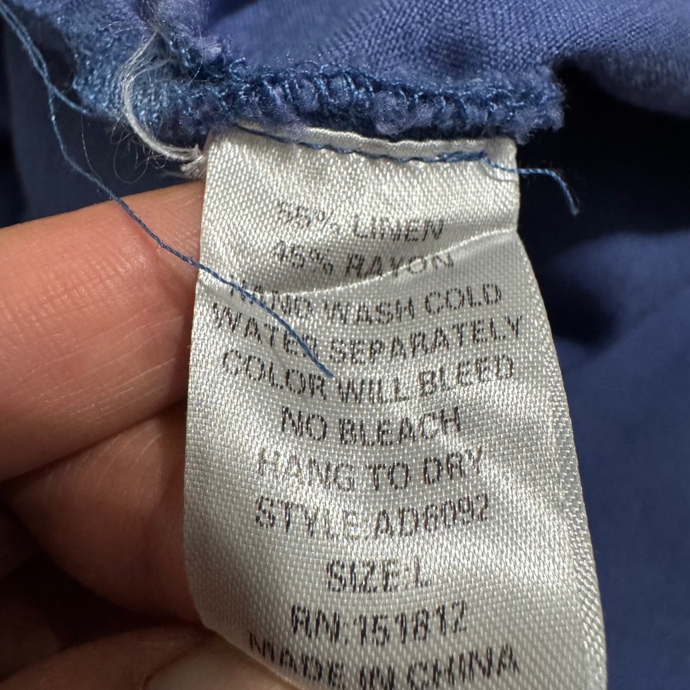 Adeline Cottagecore Blue Linen Blend Midi Dress L Bow Sweetheart Neck Smocked - Picture 11 of 13